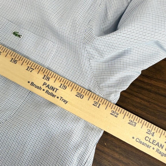 Lacoste Mens 42 Pre-Owned Dress Shirt LS Gingham Check Blue White Button Down - Picture 12 of 14
